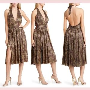 NWT $268 Dress the Population [ XXL ] Kairi Halter Neck Dress in Gold